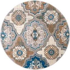 Tremont Taupe/Blue 8 ft. Round Ikat Area Rug by Home Dynamix