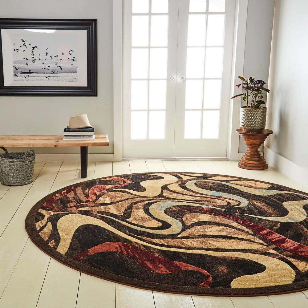 Catalina Picasso Black/Brown 5 ft. Geometric Round Area Rug by Home Dynamix 4 Catalina Picasso Black/Brown 5 ft. Geometric Round Area Rug by Home Dynamix - Image 2