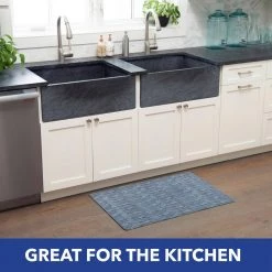 Smooth Step Blue/Black Houndstooth 24 in. x 35 in. Machine Washable Kitchen Mat by Home Dynamix -Daltile Sales Store blue black home dynamix door mats 3 ssht 309 fa 1000