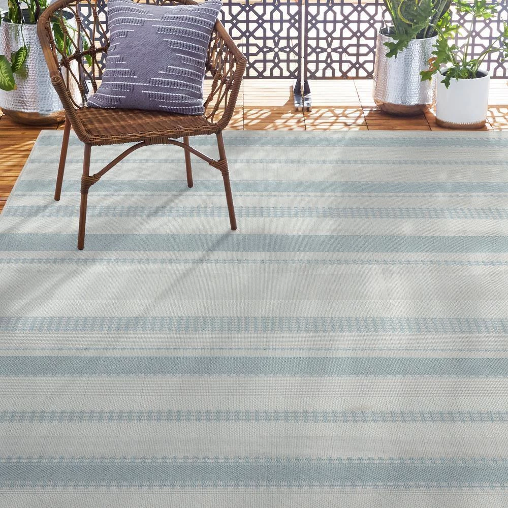 Tripoli Mateo Blue/Cream 5 ft. x 7 ft. Striped Indoor/Outdoor Area Rug by Home Dynamix 4 Tripoli Mateo Blue/Cream 5 ft. x 7 ft. Striped Indoor/Outdoor Area Rug by Home Dynamix - Image 2