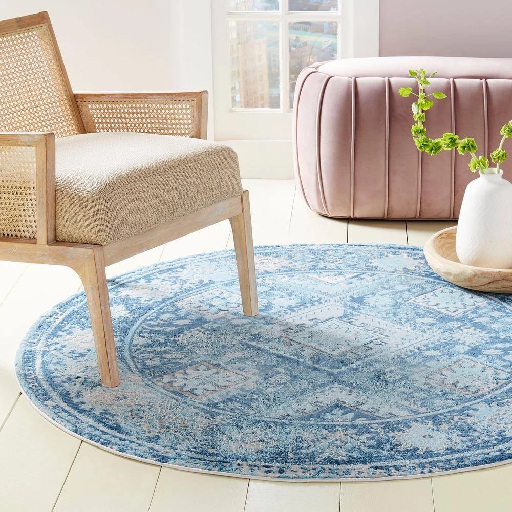 Palmyra Dali Blue/Grey 8 ft. Geometric Round Area Rug by Home Dynamix 4 Palmyra Dali Blue/Grey 8 ft. Geometric Round Area Rug by Home Dynamix - Image 2