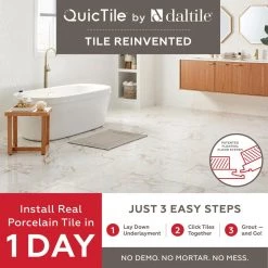 QuicTile 12 in. x 24 in. Calacatta Marble Polished Porcelain Locking Floor Tile (9.6 sq. ft. / case) by Daltile -Daltile Sales Store calacatta marble polished daltile porcelain tile qc011224clkhd1l c3 1000