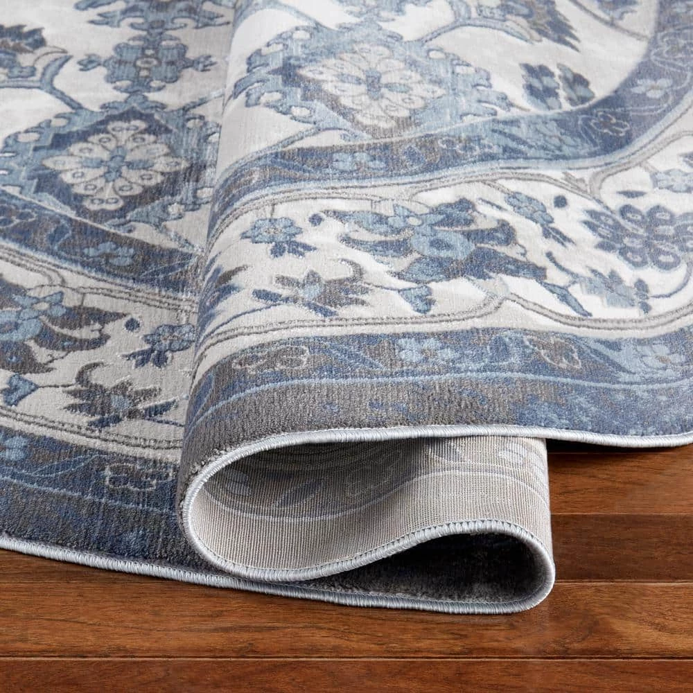 Bazaar Elegance Grey/Blue 8 ft. Medallion Round Area Rug by Home Dynamix 6 Bazaar Elegance Grey/Blue 8 ft. Medallion Round Area Rug by Home Dynamix - Image 4