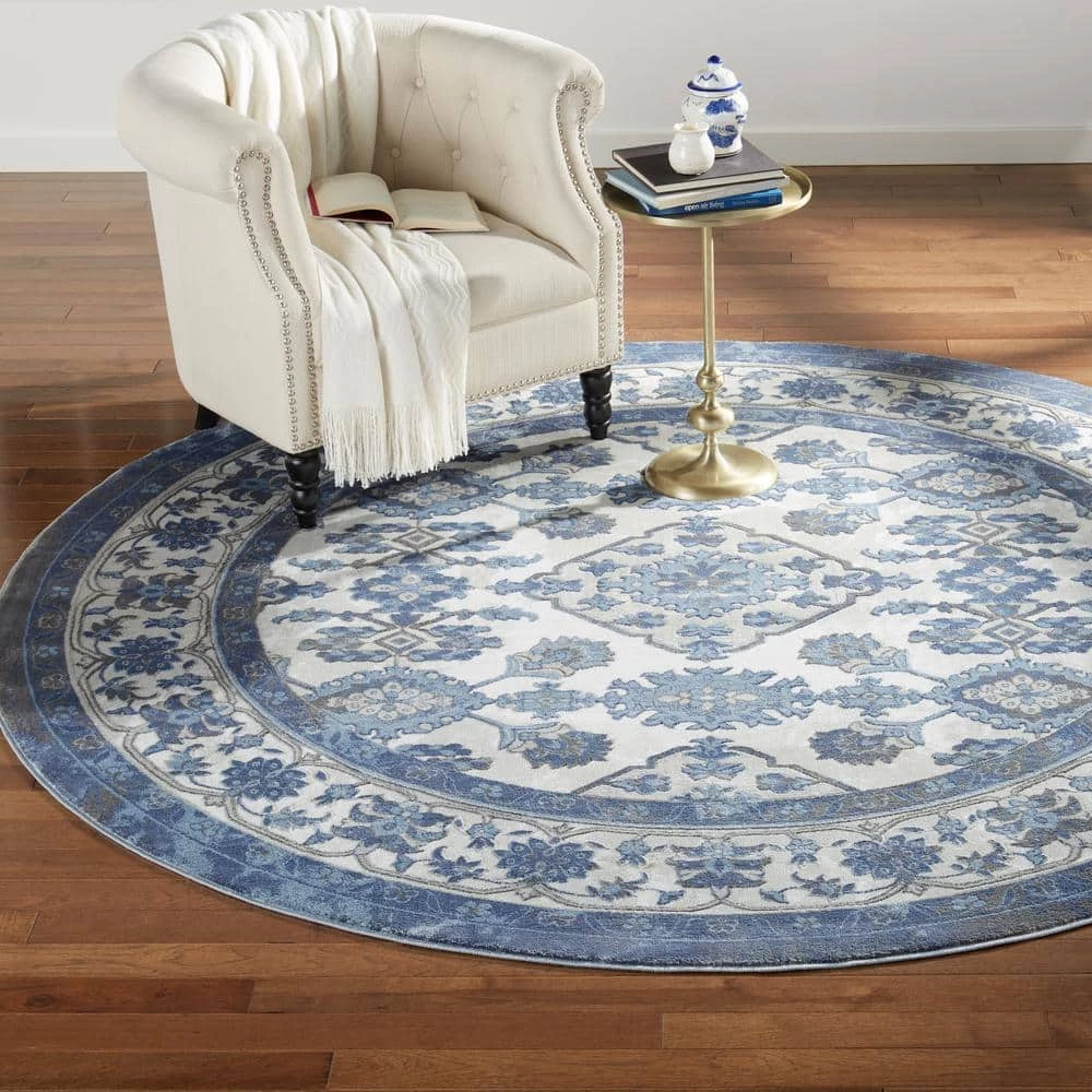 Bazaar Elegance Grey/Blue 8 ft. Medallion Round Area Rug by Home Dynamix 4 Bazaar Elegance Grey/Blue 8 ft. Medallion Round Area Rug by Home Dynamix - Image 2
