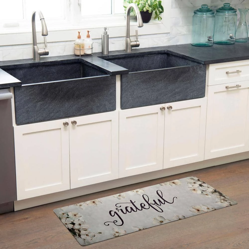 Cozy Living Grateful Floral Grey/Cream 17.5 in. x 55 in. Anti Fatigue Kitchen Mat by Home Dynamix 4 Cozy Living Grateful Floral Grey/Cream 17.5 in. x 55 in. Anti Fatigue Kitchen Mat by Home Dynamix - Image 2