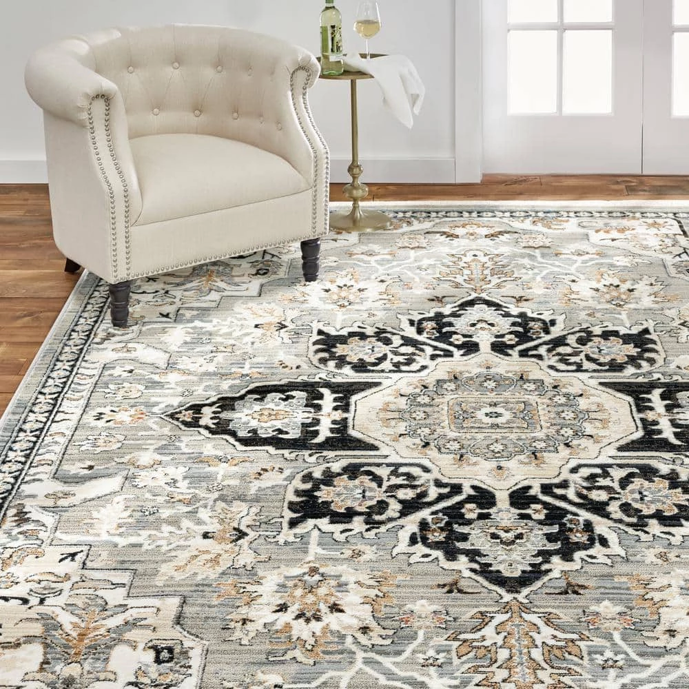 Bazaar Dazzle Grey/Blue 5 ft. x 7 ft. Medallion Area Rug by Home Dynamix 4 Bazaar Dazzle Grey/Blue 5 ft. x 7 ft. Medallion Area Rug by Home Dynamix - Image 2