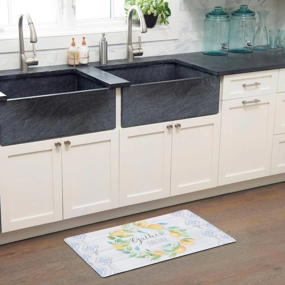 Cozy Living Lemon Wreath Gather Together Grey 20 in. x 36 in. Anti Fatigue Kitchen Mat by Home Dynamix 4 Cozy Living Lemon Wreath Gather Together Grey 20 in. x 36 in. Anti Fatigue Kitchen Mat by Home Dynamix - Image 2