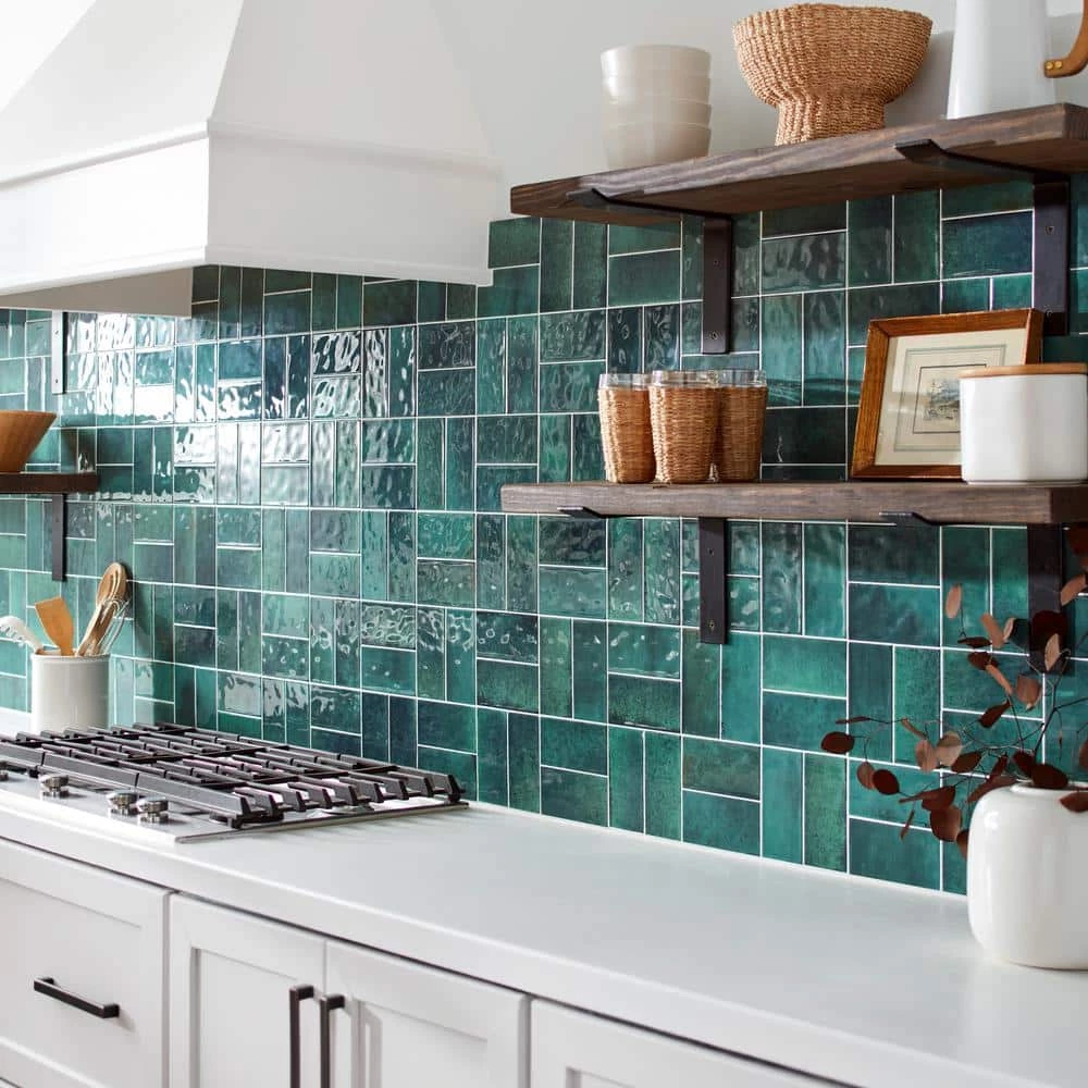 LuxeCraft Arteko 3 in. x 6 in. Glazed Ceramic Handmade Green Subway Tile (12.5 sq. ft./case) by Daltile 5 LuxeCraft Arteko 3 in. x 6 in. Glazed Ceramic Handmade Green Subway Tile (12.5 sq. ft./case) by Daltile - Image 3