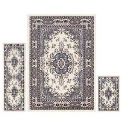 Ariana Ksara Ivory/Blue 5 ft. x 7 ft. Border 3-Piece Area Rug Set by Home Dynamix