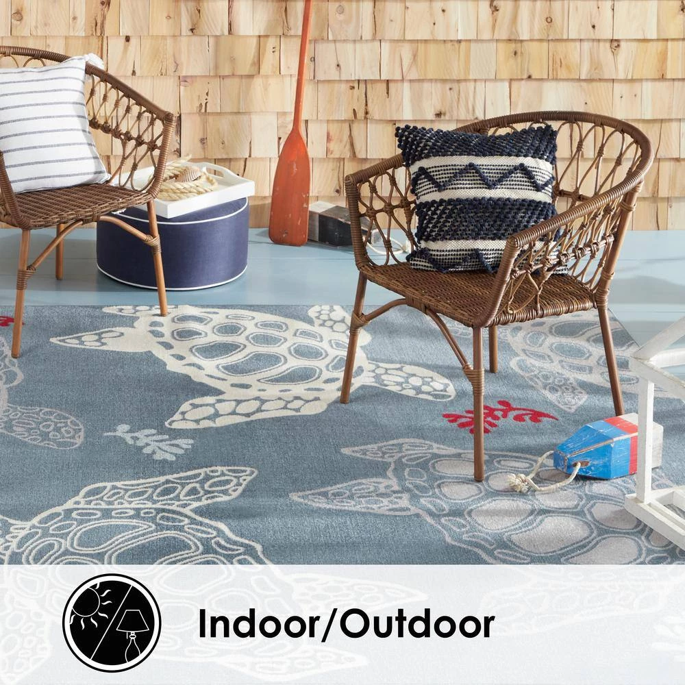 Marine Sea Turtle Navy Blue/Ivory 5 ft. x 7 ft. Indoor/Outdoor Area Rug by Home Dynamix 6 Marine Sea Turtle Navy Blue/Ivory 5 ft. x 7 ft. Indoor/Outdoor Area Rug by Home Dynamix - Image 4