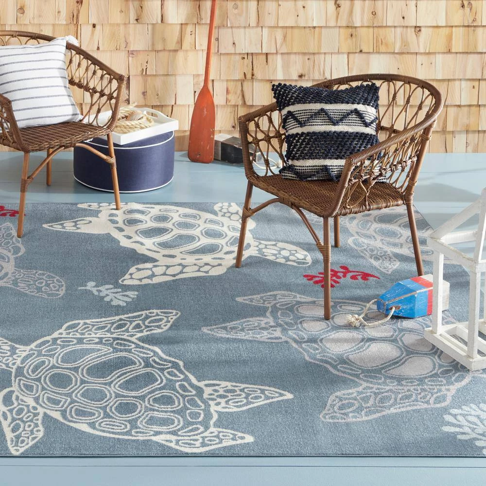 Marine Sea Turtle Navy Blue/Ivory 5 ft. x 7 ft. Indoor/Outdoor Area Rug by Home Dynamix 4 Marine Sea Turtle Navy Blue/Ivory 5 ft. x 7 ft. Indoor/Outdoor Area Rug by Home Dynamix - Image 2