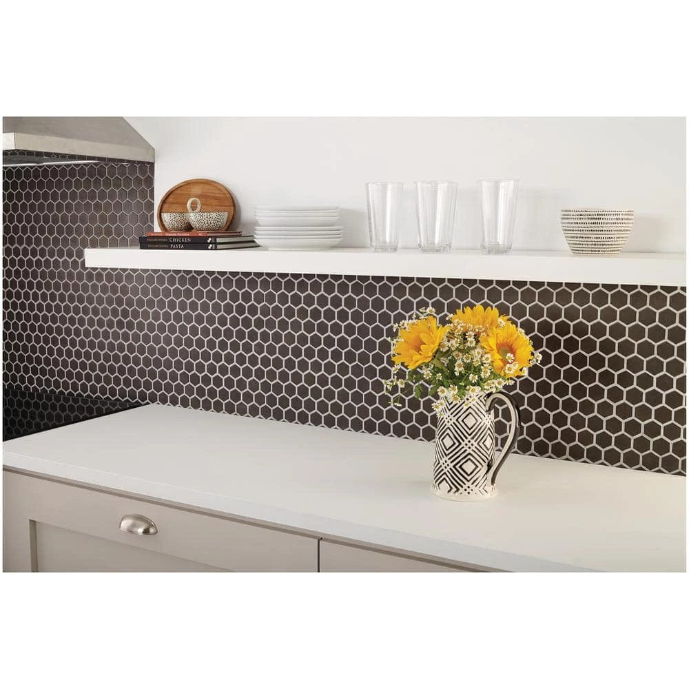 LuxeCraft Obsidian Black 10 in. x 12 in. Glazed Ceramic Hexagon Mosaic Tile (9.72 sq. ft./Case) by Daltile 5 LuxeCraft Obsidian Black 10 in. x 12 in. Glazed Ceramic Hexagon Mosaic Tile (9.72 sq. ft./Case) by Daltile - Image 3