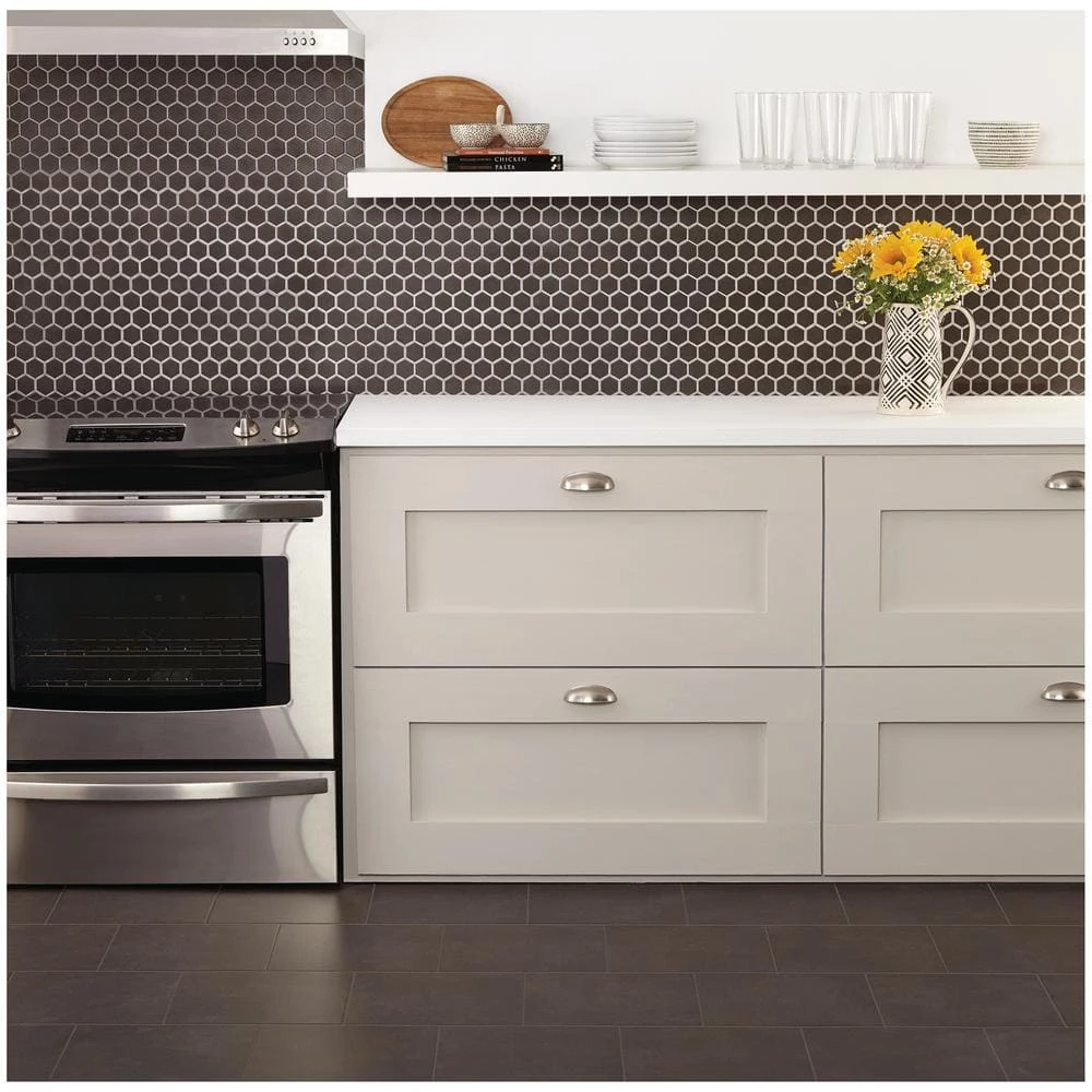 LuxeCraft Obsidian Black 10 in. x 12 in. Glazed Ceramic Hexagon Mosaic Tile (9.72 sq. ft./Case) by Daltile 4 LuxeCraft Obsidian Black 10 in. x 12 in. Glazed Ceramic Hexagon Mosaic Tile (9.72 sq. ft./Case) by Daltile - Image 2