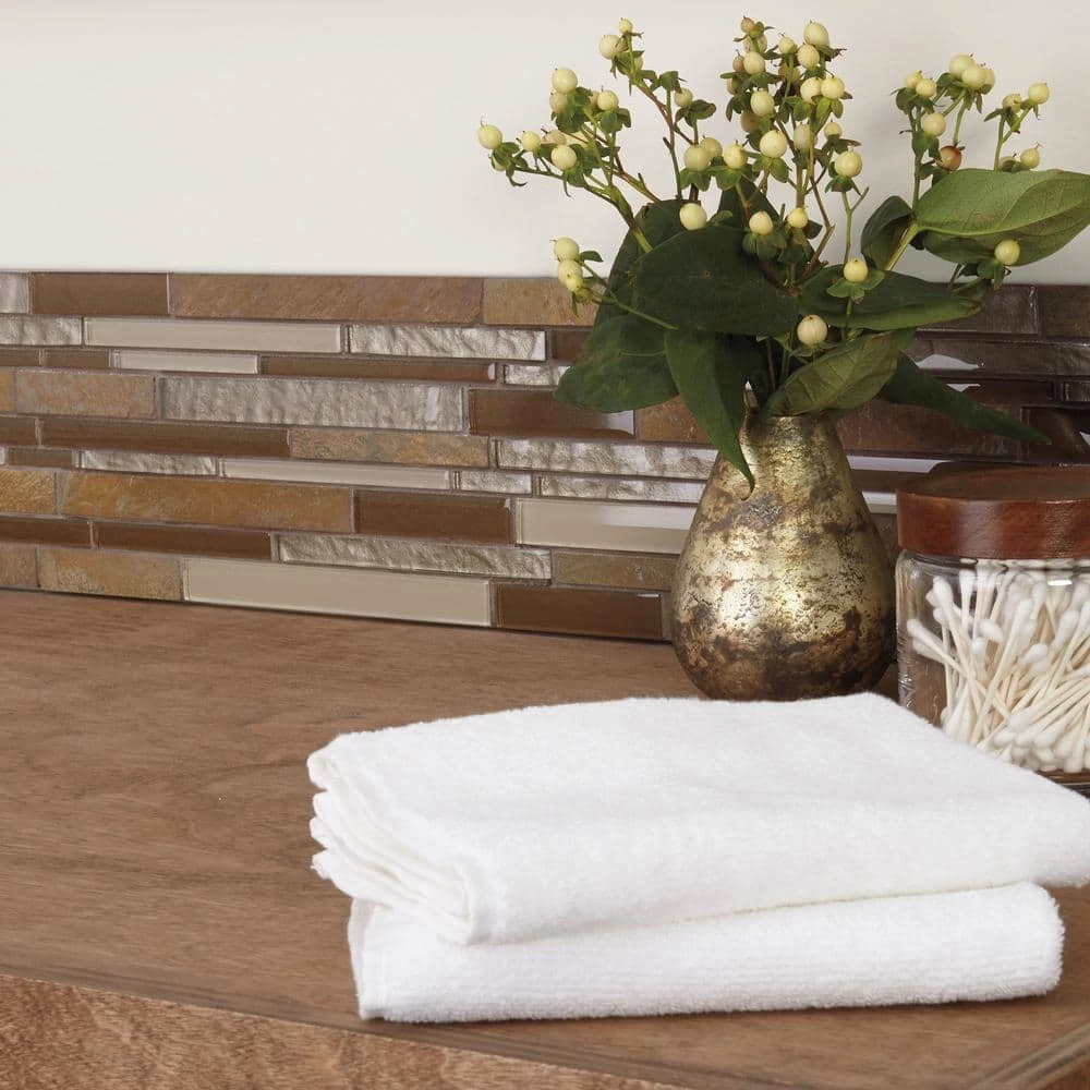 Stone Decor Rustic Slate 12 in. x 14 in. x 8 mm Stone and Glass Random Linear Mosaic Wall Tile (0.95 sq. ft./Each) by Daltile 5 Stone Decor Rustic Slate 12 in. x 14 in. x 8 mm Stone and Glass Random Linear Mosaic Wall Tile (0.95 sq. ft./Each) by Daltile - Image 3