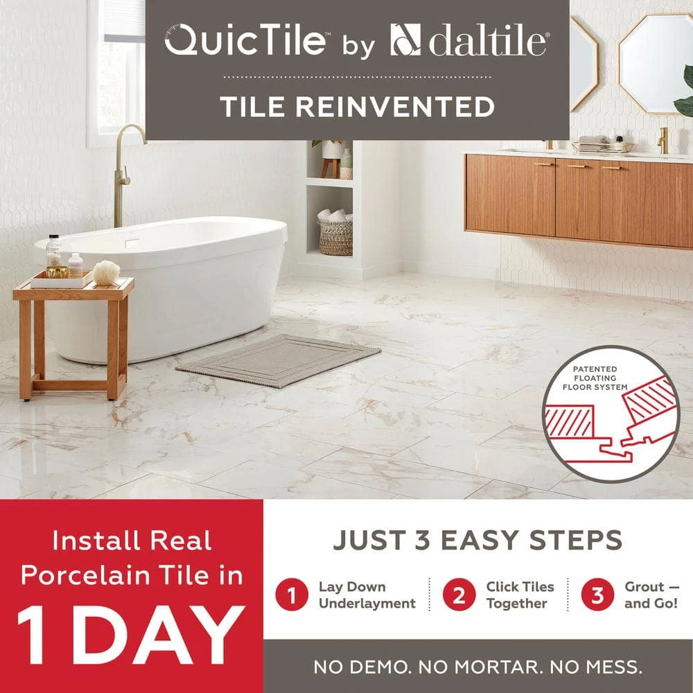 QuicTile 12 in. x 24 in. Tower White Matte Porcelain Locking Floor Tile (9.6 sq. ft. / case) by Daltile 9 QuicTile 12 in. x 24 in. Tower White Matte Porcelain Locking Floor Tile (9.6 sq. ft. / case) by Daltile - Image 7