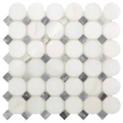 Premier Accents White and Gray Coin 11 in. x 12 in. x 8 mm Stone Mosaic Floor and Wall Tile (0.92 sq. ft./Each) by Daltile
