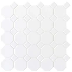 Matte White Octagon Dot 12 in. x 12 in. x 6 mm Ceramic Mosaic Floor and Wall Tile (1 sq. ft./Each) by Daltile