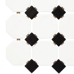 Octagon and Dot Matte White with Black Dot 12 in. x 12 in. x 6 mm Ceramic Mosaic Floor and Wall Tile (1 sq. ft./ Each) by Daltile -Daltile Sales Store white with black dot daltile ceramic tile 65012oct21cc1p2 44 1000