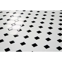 Octagon and Dot Matte White with Black Dot 12 in. x 12 in. x 6 mm Ceramic Mosaic Floor and Wall Tile (1 sq. ft./ Each) by Daltile -Daltile Sales Store white with black dot daltile ceramic tile 65012oct21cc1p2 77 1000