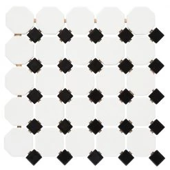 Octagon and Dot Matte White with Black Dot 12 in. x 12 in. x 6 mm Ceramic Mosaic Floor and Wall Tile (1 sq. ft./ Each) by Daltile -Daltile Sales Store white with black dot daltile ceramic tile 65012oct21cc1p2 c3 1000